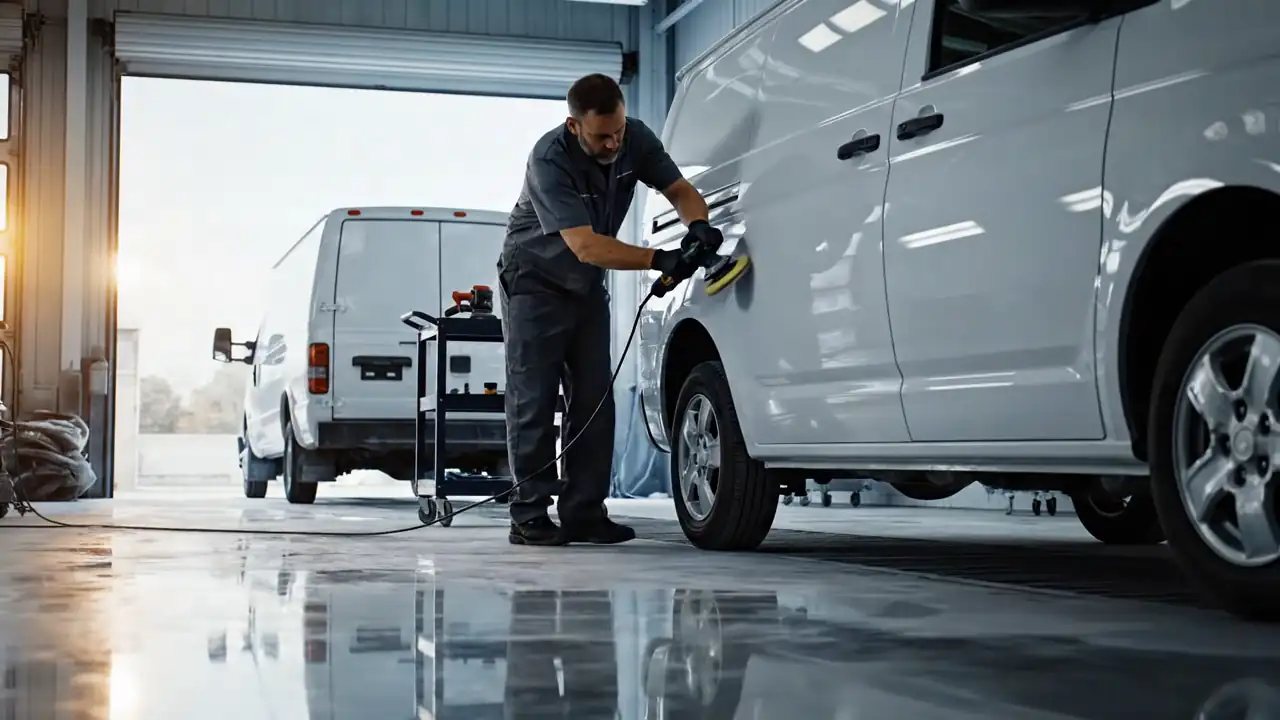 Cargo vans in the Collision Link Specialists repair bay